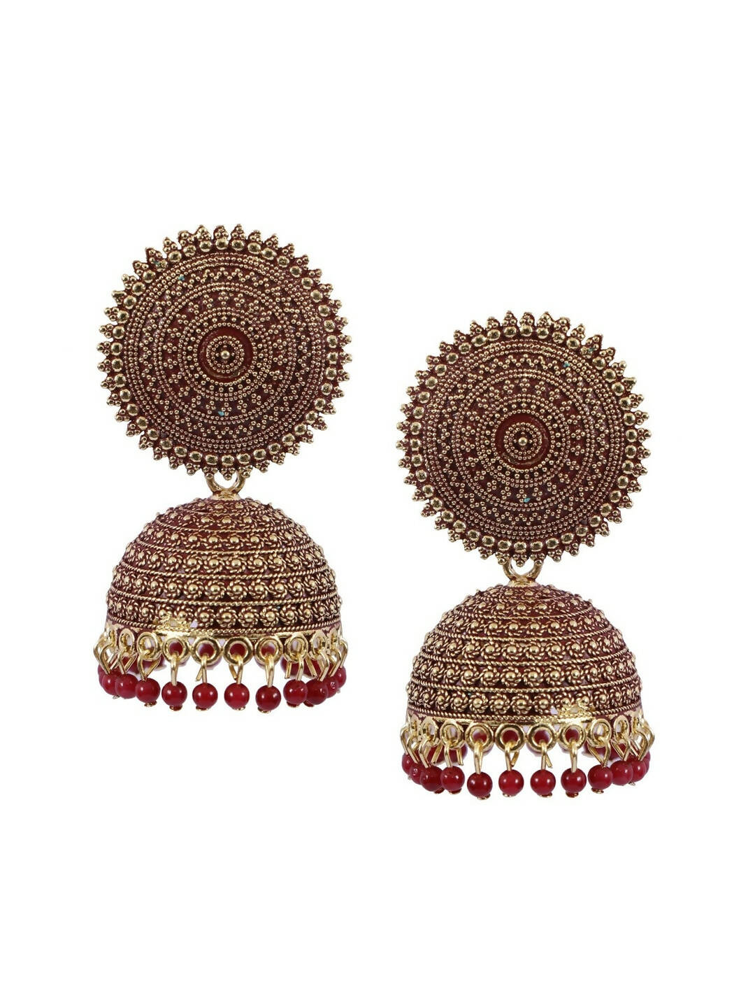 Mominos Fashion Joharkamal Gold-Polished Meenakari Jhumkas For Women & Girls (Maroon) - Swadesiicart