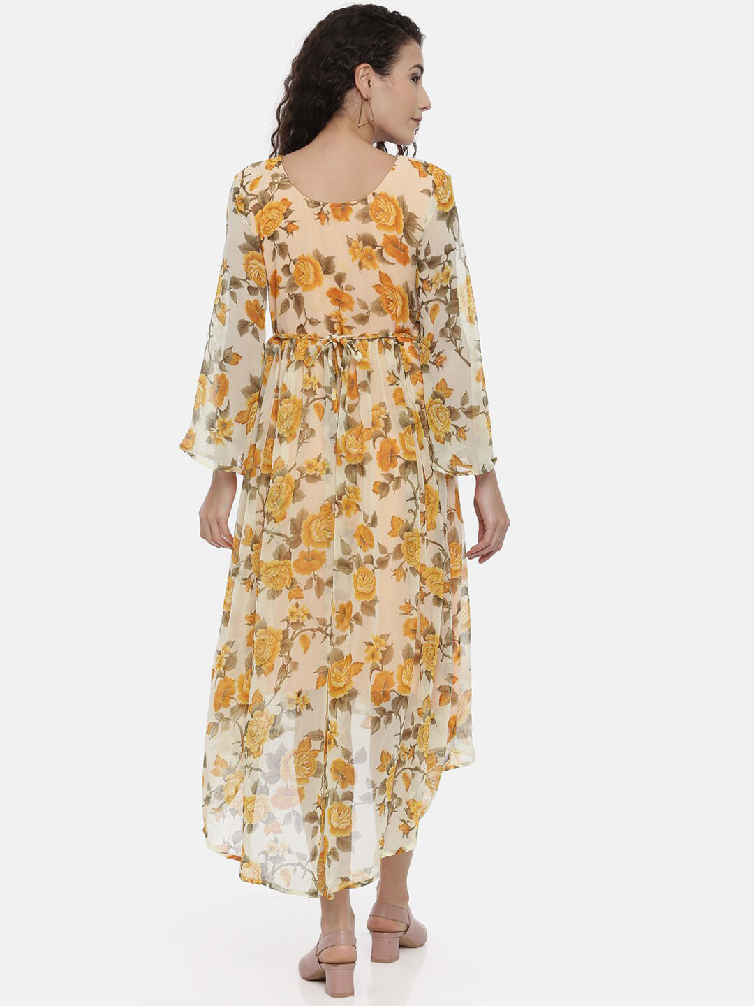 Souchii Women Cream-Coloured Floral Printed A-Line Dress - Swadesiicart