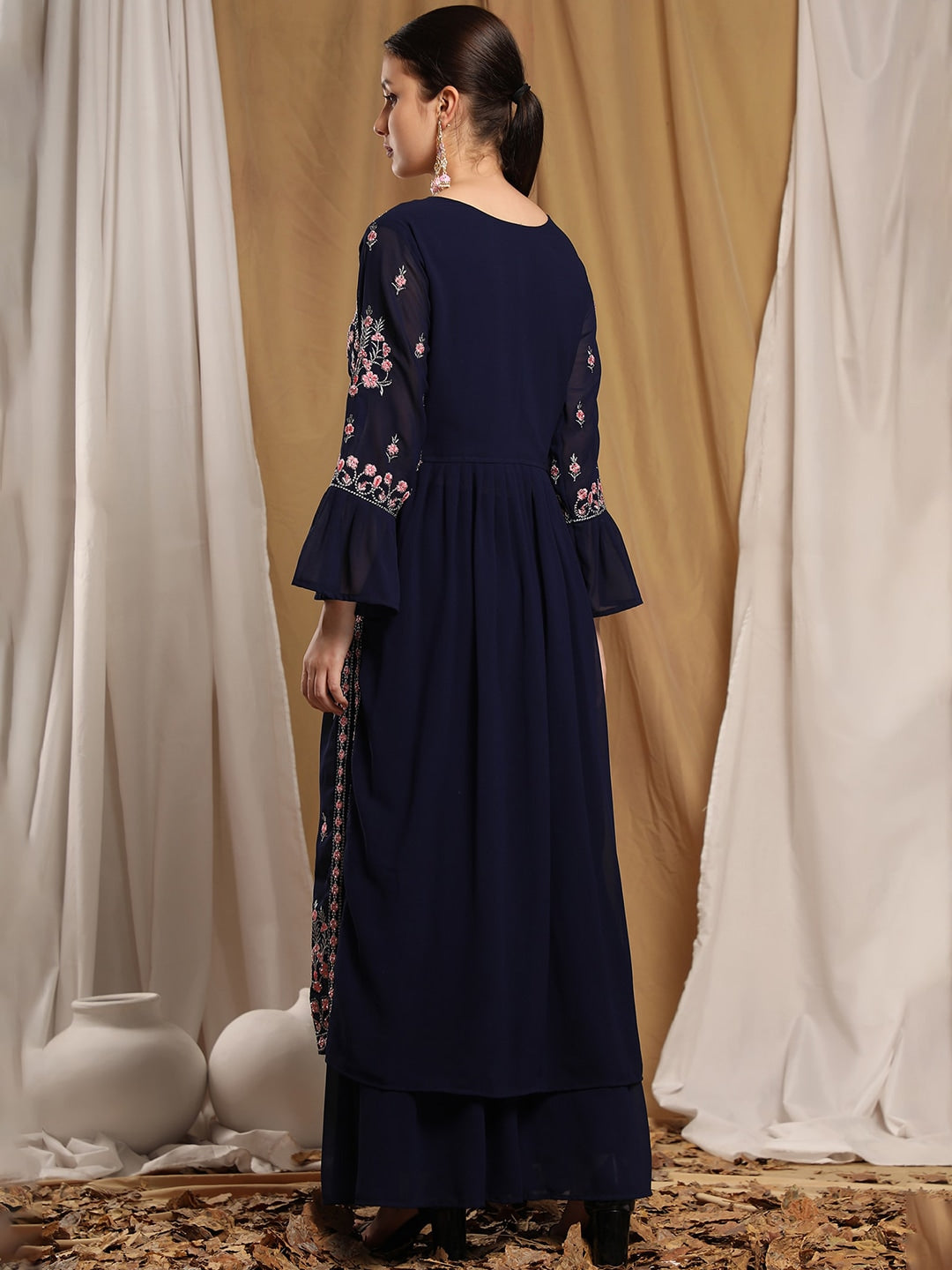 Kalini Floral Embroidered Kurta With Sharara | Swadesiicart