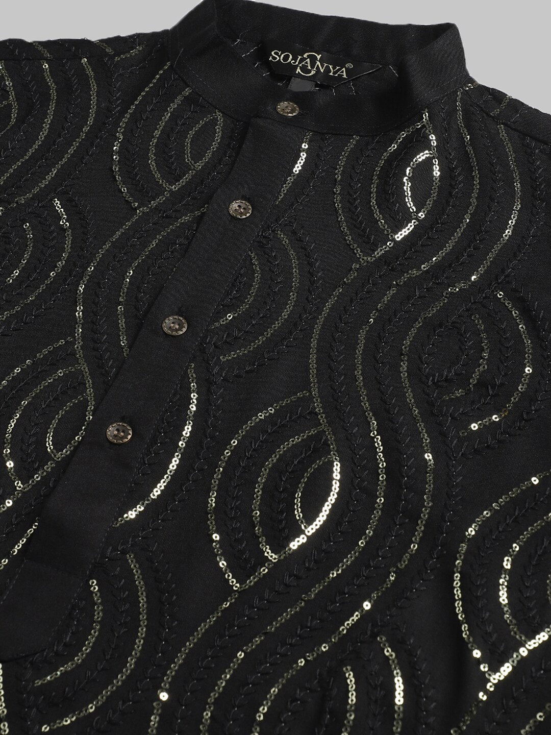 Sojanya Sequined Mandarin Collar Pure Cotton Kurta | Swadesiicart