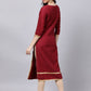 Souchii Maroon & Yellow Thread Work Grandeur & Majestic Artwork Cotton Kurta - Swadesiicart