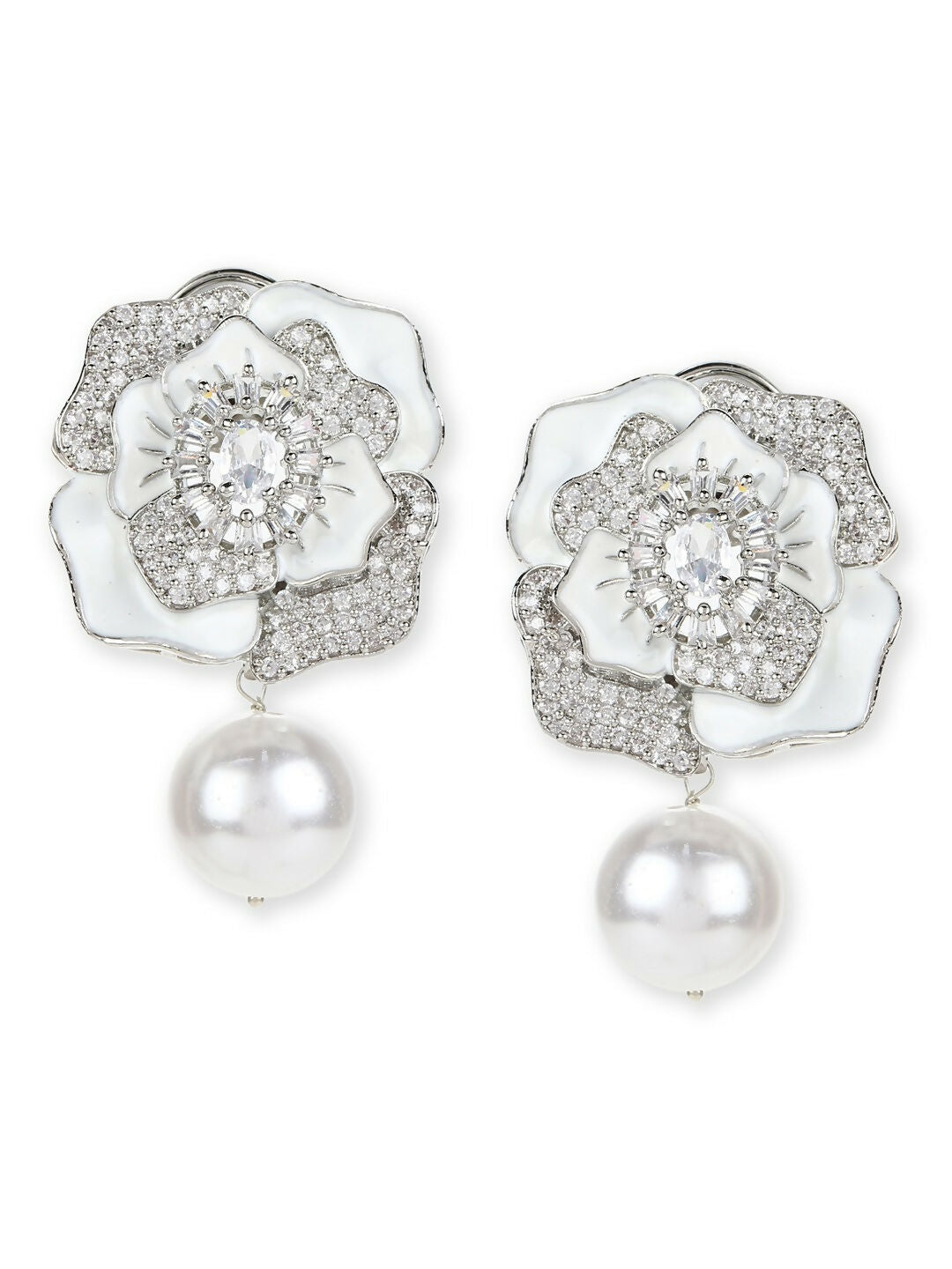 Silver Tone Mother of Pearl Earrings- Ruby Raang | Swadesiicart