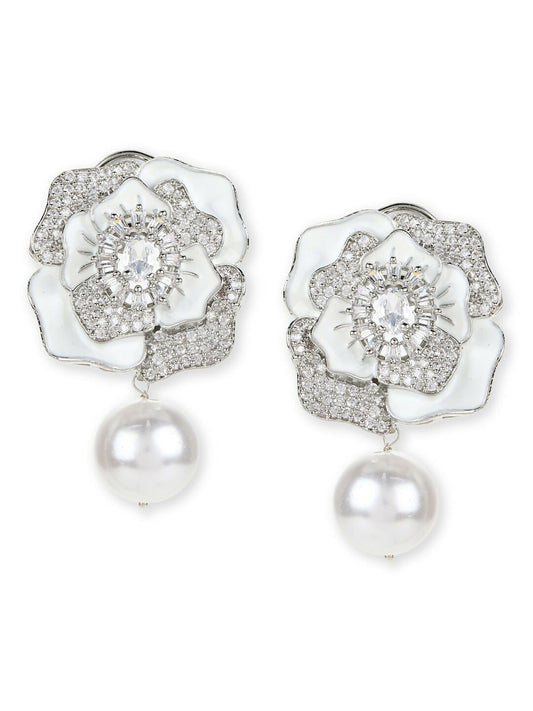 Silver Tone Mother of Pearl Earrings- Ruby Raang | Swadesiicart