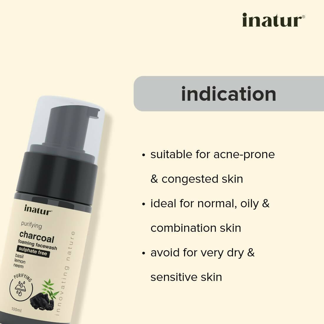 Inatur Charcoal Foaming Face Wash - Swadesiicart