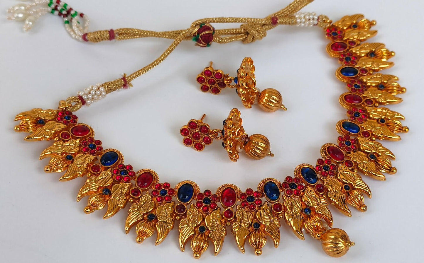 Kemp Peacock Pink & Blue Necklace Set - Mokshi Collections