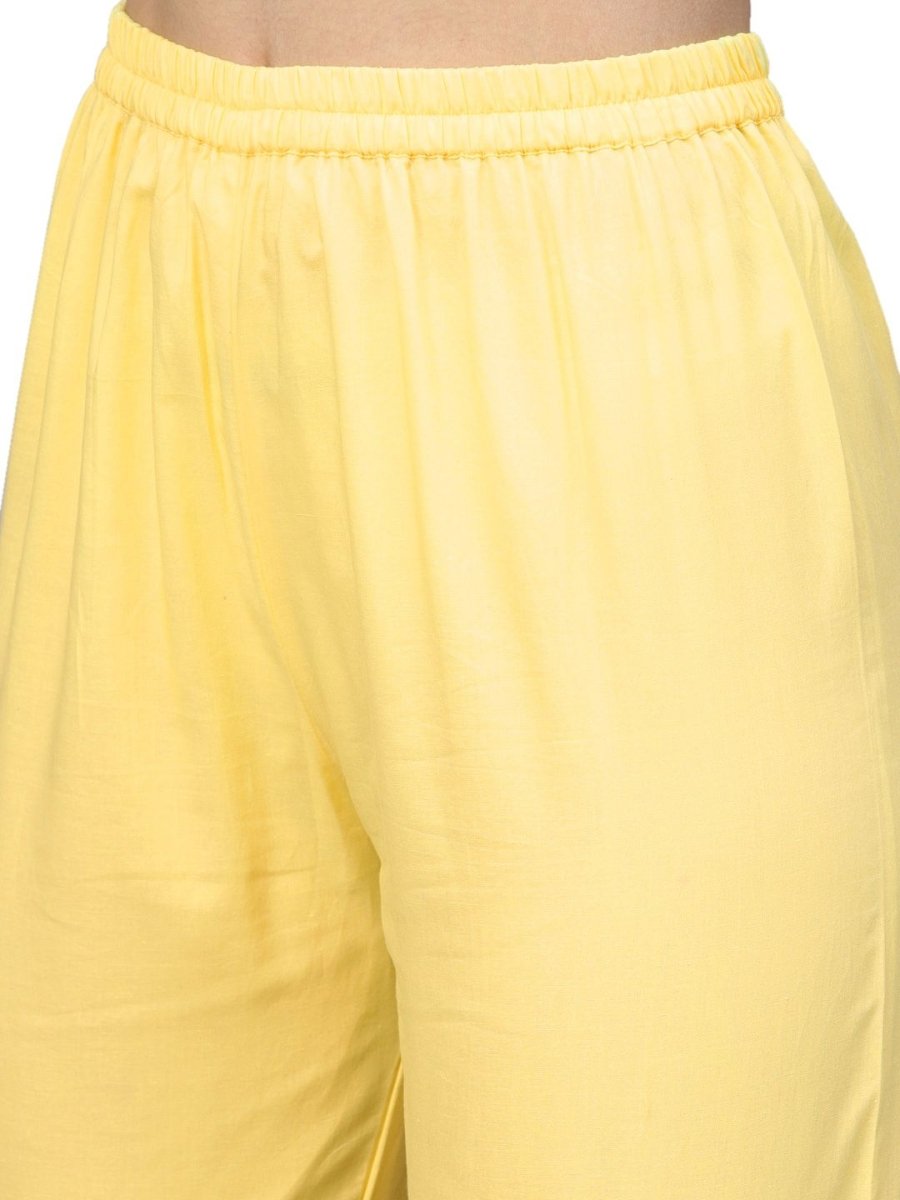 Ahalyaa Women's Cotton Blend Yellow Glitter Print Kurta Sharara Set With Dupatta | Swadesiicart