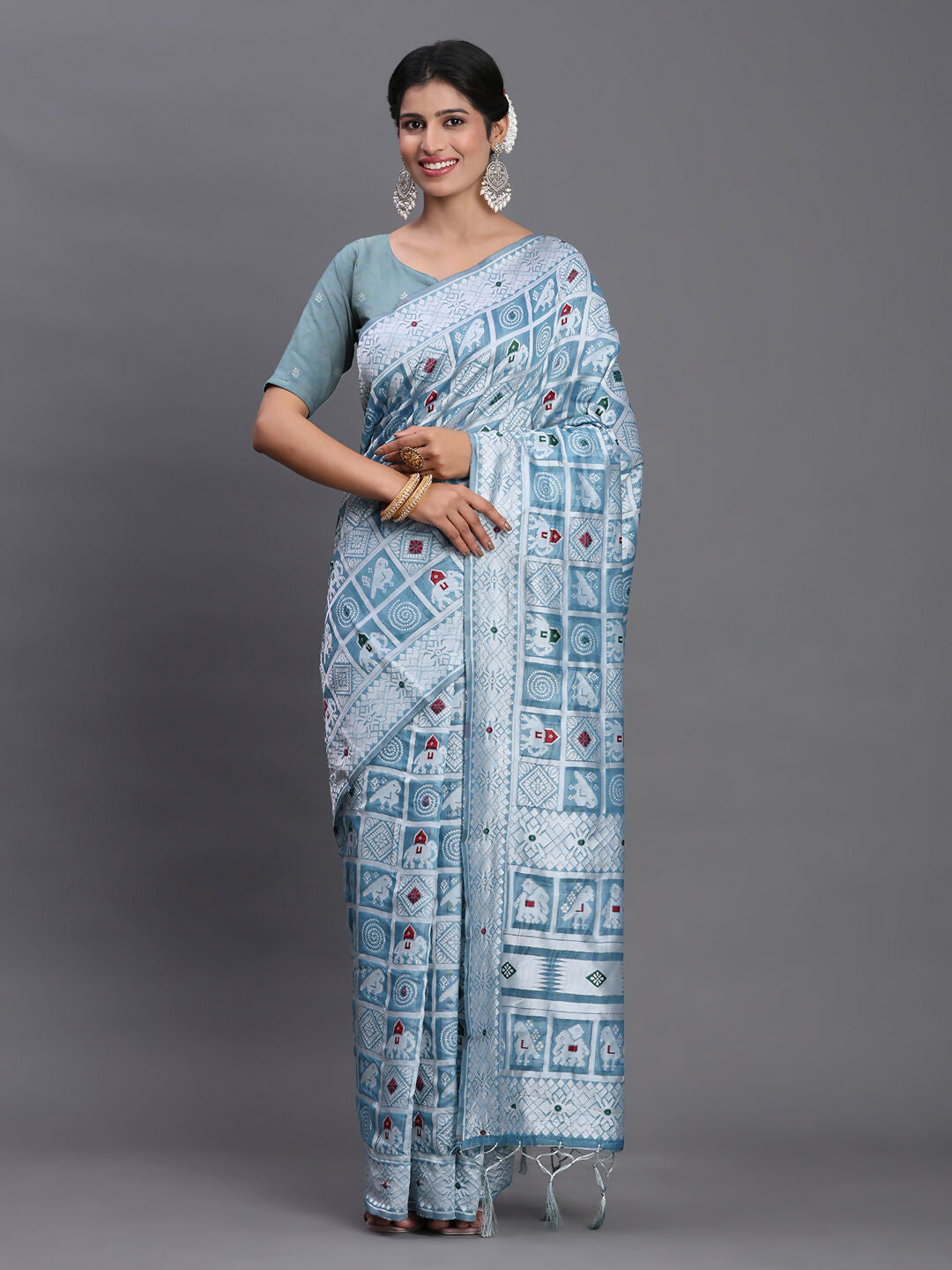 Shree Shyam Fashion Linen Cotton Sky Blue Saree
