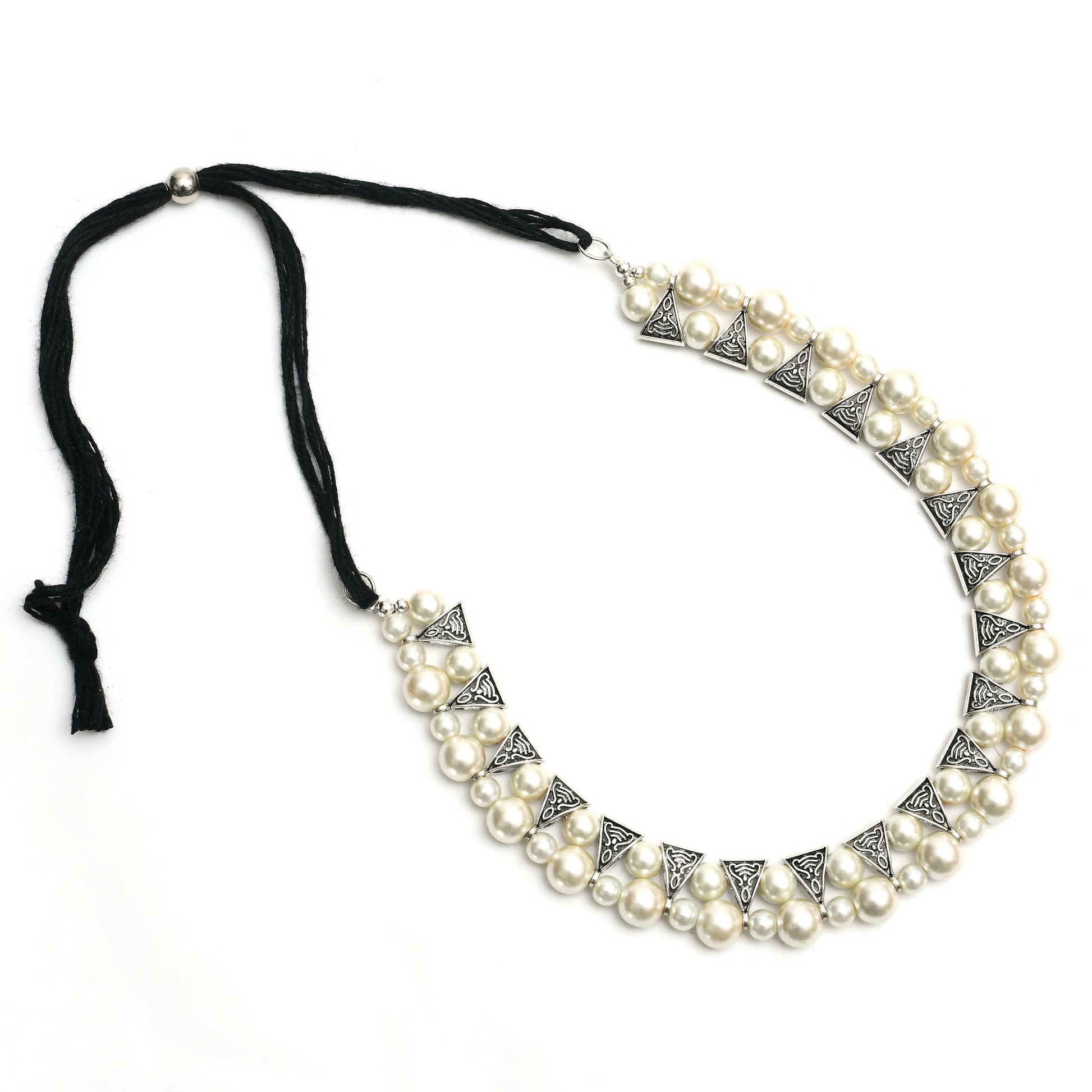 Mominos Fashion Johar Kamal Silver-Plated Brass Finish Pearls Work Choker For Women (White) | Swadesiicart