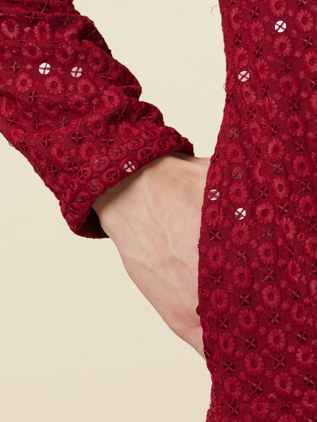 Manyavar Floral Chikankari Embroidered Kurta With Pyjamas | Swadesiicart