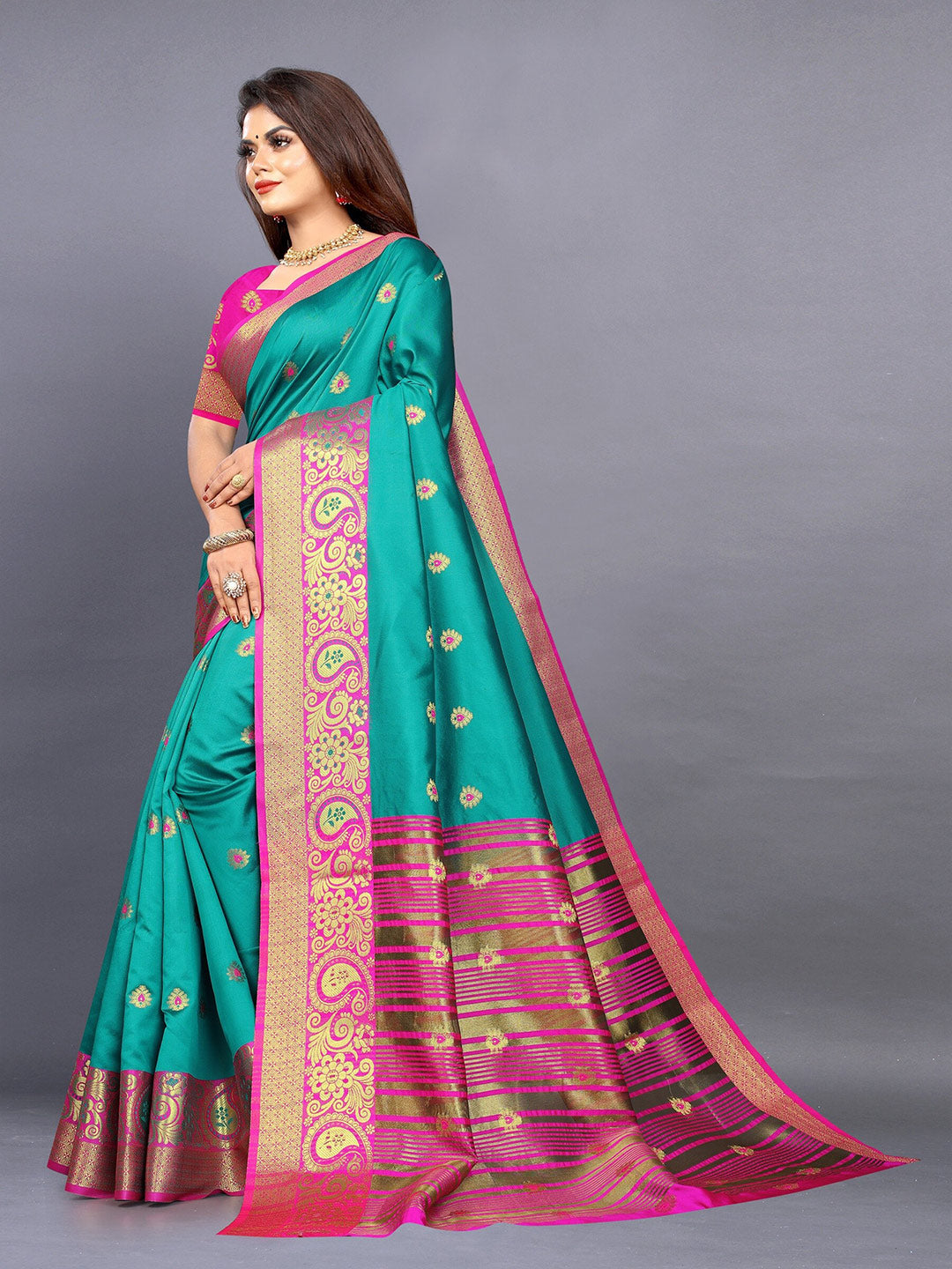 Kalini Ethnic Motifs Zari Jute Silk Banarasi Saree | Swadesiicart