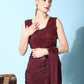 Maroon Imported Crush Lycra Texture Pattern Ready to Wear Saree with stitched Blouse - Nirvana | Swadesiicart