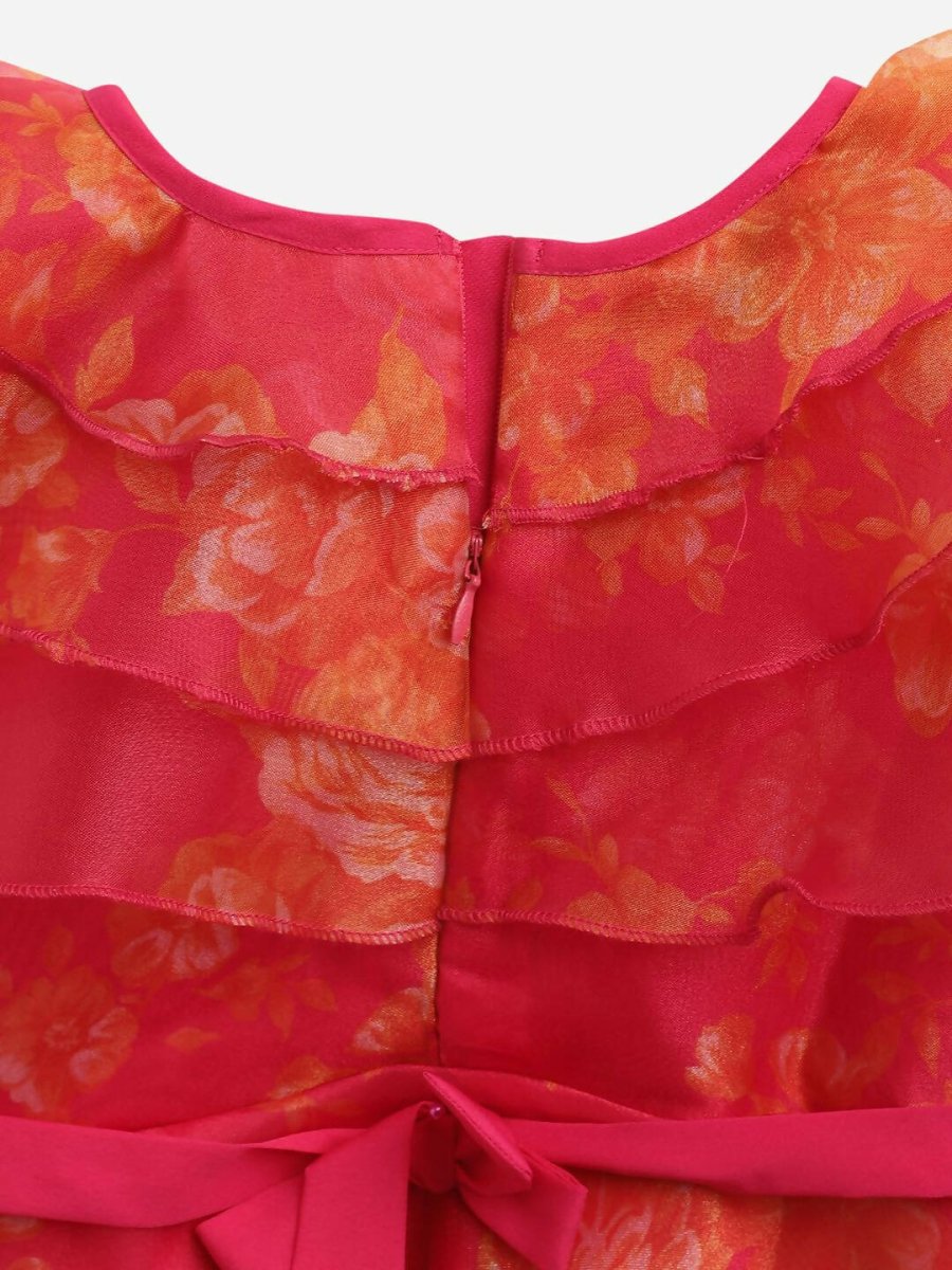 Ahalyaa Pink Organza Digital Print Kids Dress Kurta For Girls | Swadesiicart