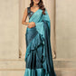 Blue Satin Solid Designer, Printed Party Wear Ready To Wear Saree - Nasreen | Swadesiicart