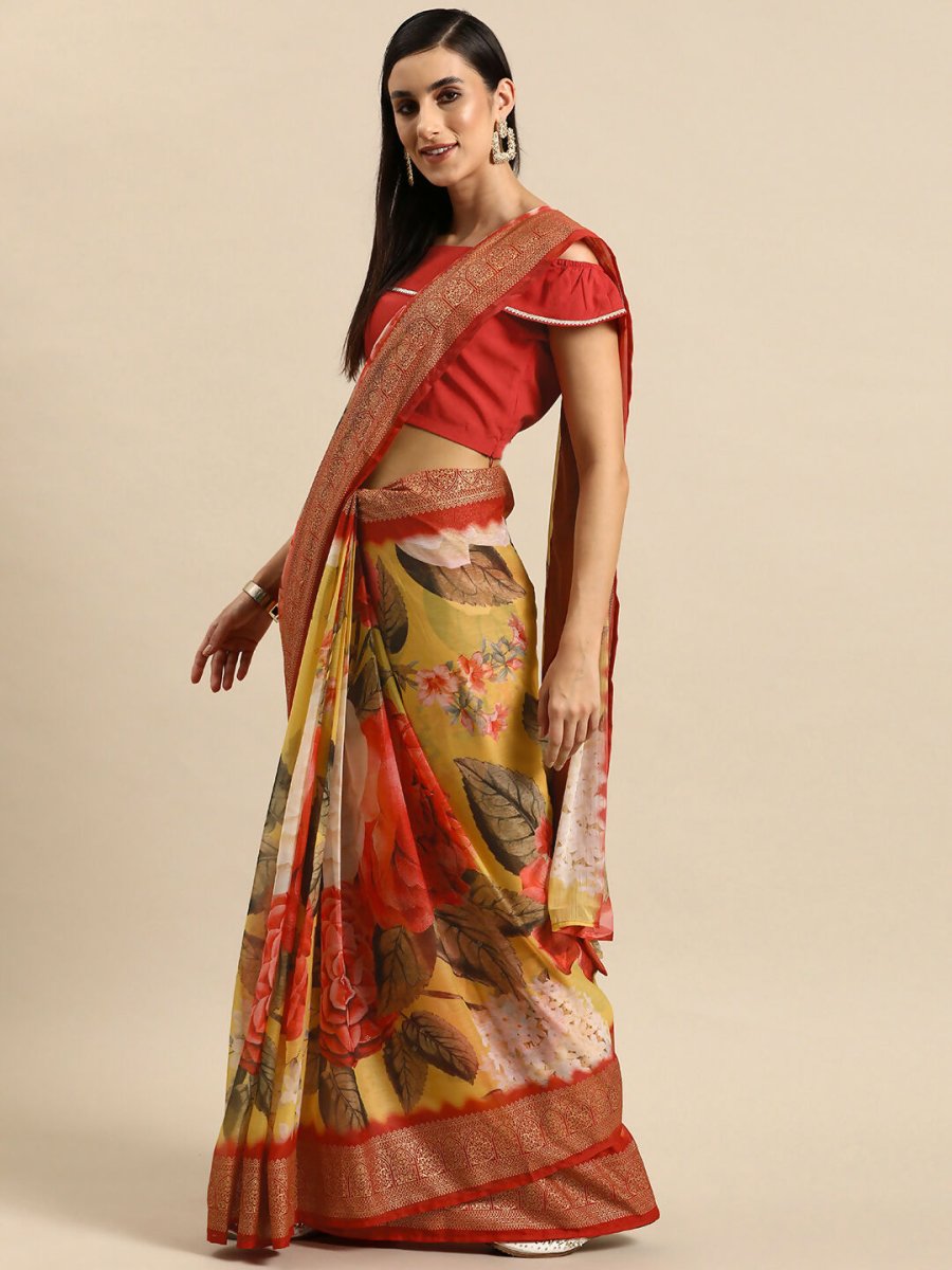 Ahalyaa Women's Traditional Semi Stitch Saree - Yellow | Swadesiicart