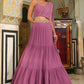 Janasya Lavender Georgette Foil Print Lehenga Choli | Swadesiicart