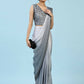 Grey Ombre Satin Georgette Plain Ready to wear Saree with stitched Blouse - Vrinda | Swadesiicart