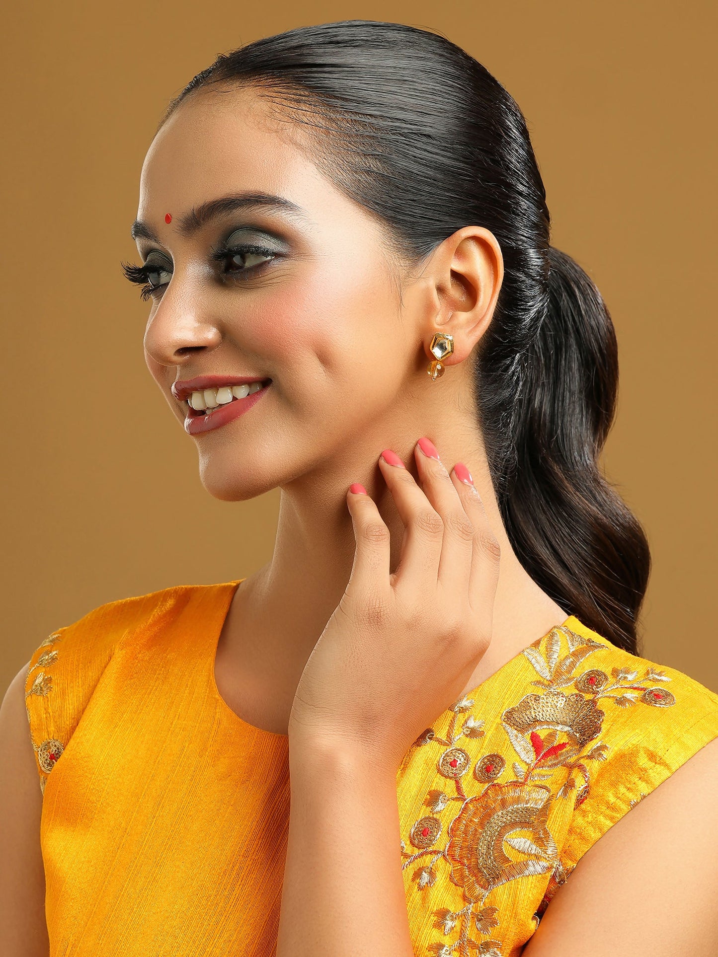 Ruby Raang Yellow Citrine Kundan Studs | Swadesiicart