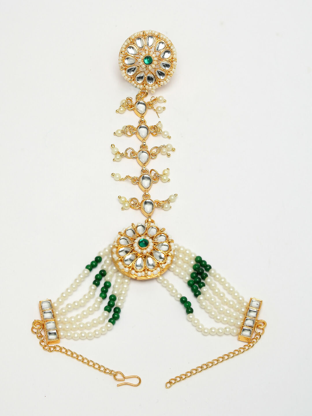 NVR Women's Green Gold-Polished Stone Studded Handcrafted Ring Bracelet - Swadesiicart