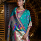 Vishnu Weaves Women's Rama Paithani Silk Zari Woven Saree with Unstitched Blouse - Swadesiicart