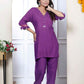 Miravan Women's Purple Solid Rayon Straight Co-Ord Set - Swadesiicart