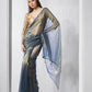 Blue Gold Tissue Net Solid & Gold Cotted Saree - Samaa