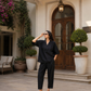 Aayaa Designer Pure Cotton Cord Set-Black