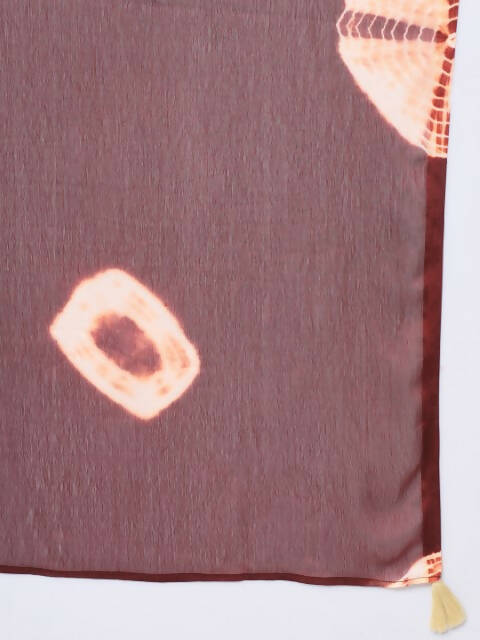 FIORRA Women's Maroon Poly Crepe Flared Kurta With Dupatta - Swadesiicart