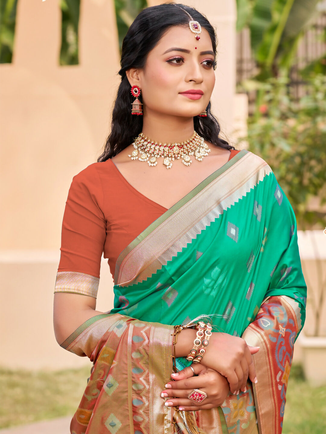 Shree Shyam Fashion Rama Green Pochampally Silk Saree
