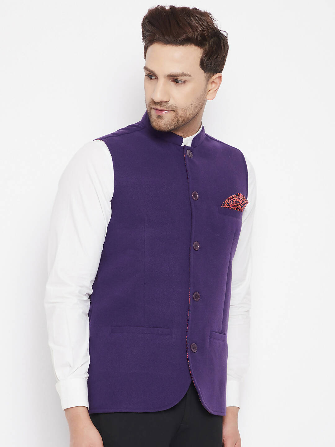 Even Apparels Purple Wool Men's Nehru Jacket-Contrast Lining-Inbuilt Pocket Square | Swadesiicart