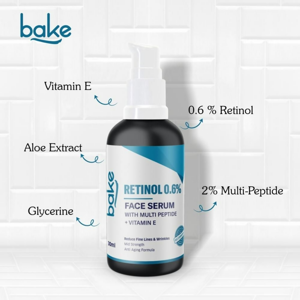 Bake 0.6% Retinol Mid Strength Face Serum With 2% Multi Peptide & Vitamin E | Swadesiicart