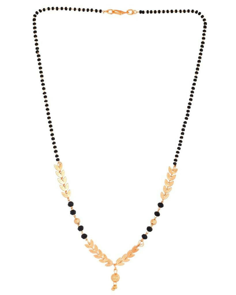 VOJ Gold-Polished Leaf Design Beaded Chain Mangalsutra - Swadesiicart