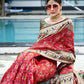 Vishnu Weaves Women's Red Paithani Patola Silk Zari Woven Saree with Unstitched Blouse - Swadesiicart