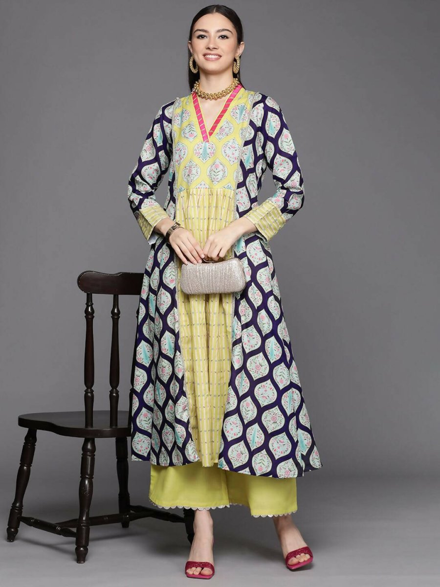 Ahalyaa Womens Yellow Cotton Digital Printed Kurta Palazzo Set | Swadesiicart
