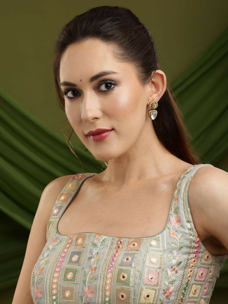 Gold Toned Kundan Earrings - Ruby Raang | Swadesiicart