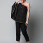 Ahalyaa Women Black Crepe Printed Top with Trouser Set | Swadesiicart