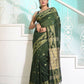 Exclusive Collection Beautiful Olive Pure Cotton Woven Handloom Saree With Running Blouse Piece - Swadesiicart