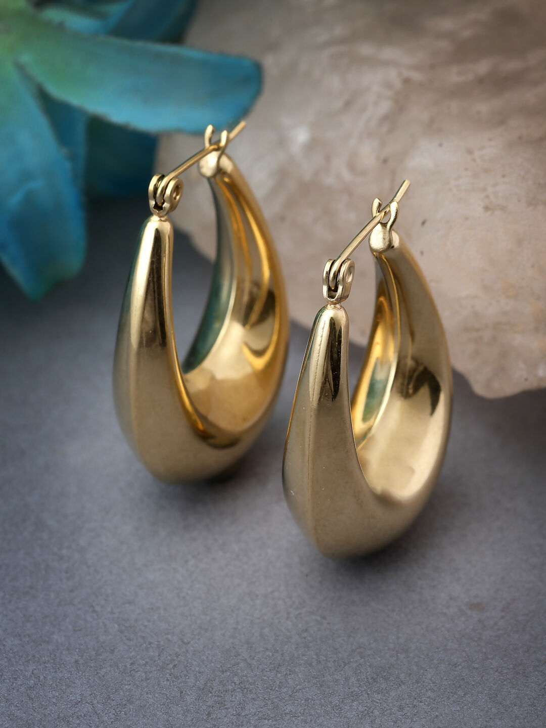NVR Gold-Polished Contemporary Hoop Earrings | Swadesiicart