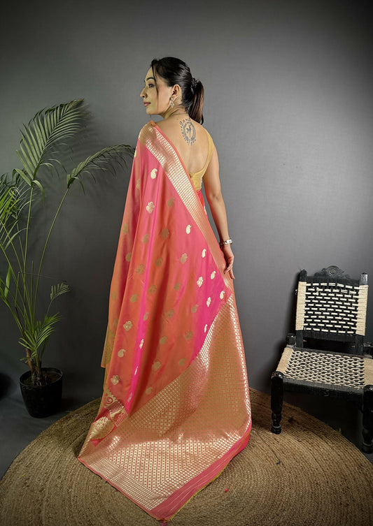 Joban Fashion Light Pink Banarasi Soft Lichi Silk Paisley Saree | Swadesiicart