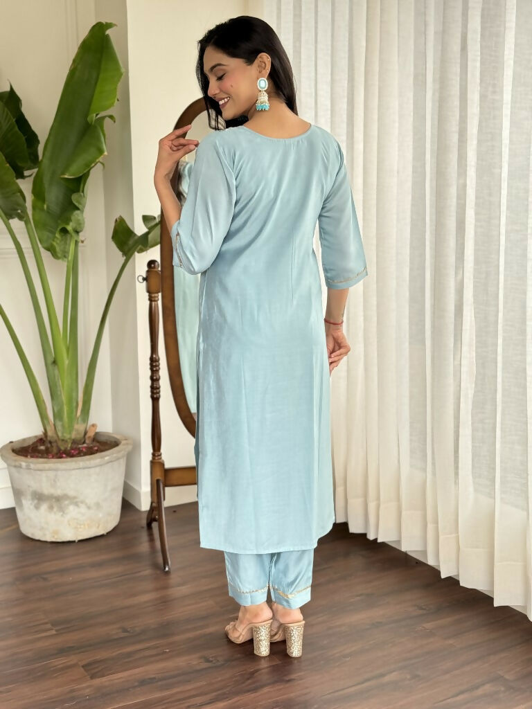 Lavender Viscose chanderi Stitched Suit With Dupatta - Tanisha | Swadesiicart