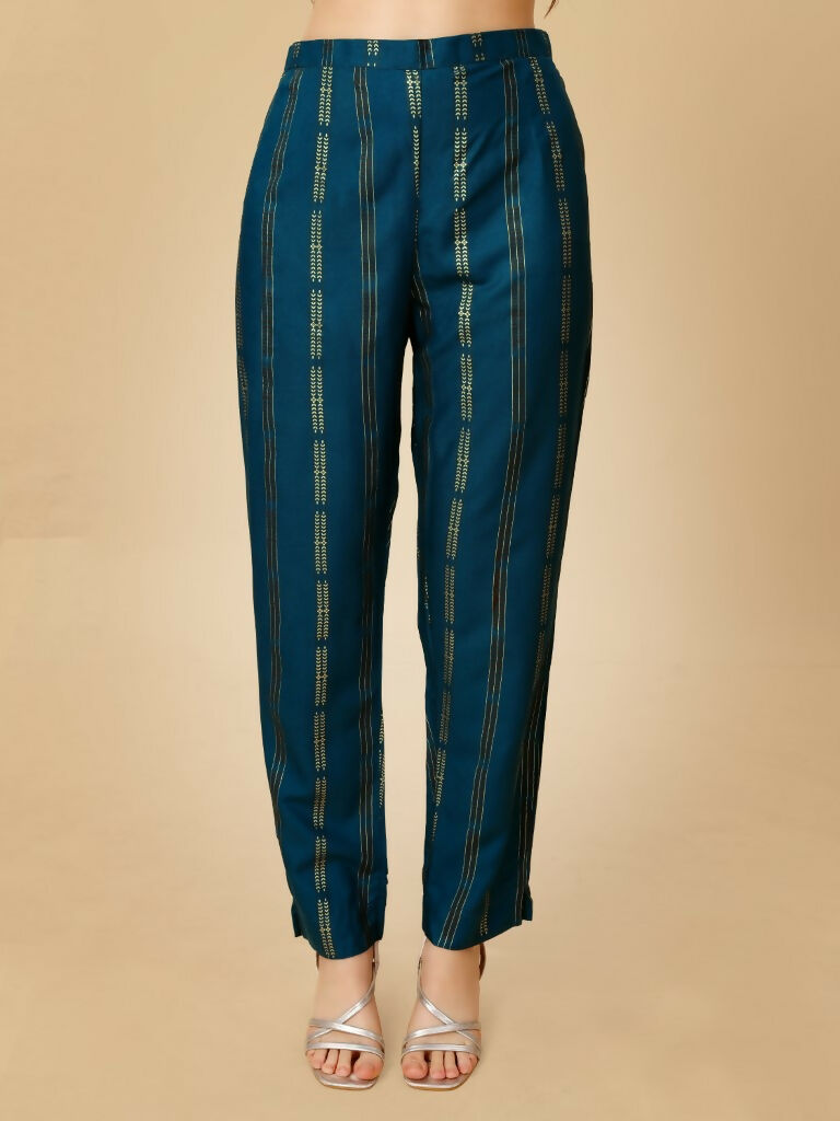 Jyoti Fashion Women's Navy Blue Viscose Rayon Embroidered Kurta Pant Set | Swadesiicart