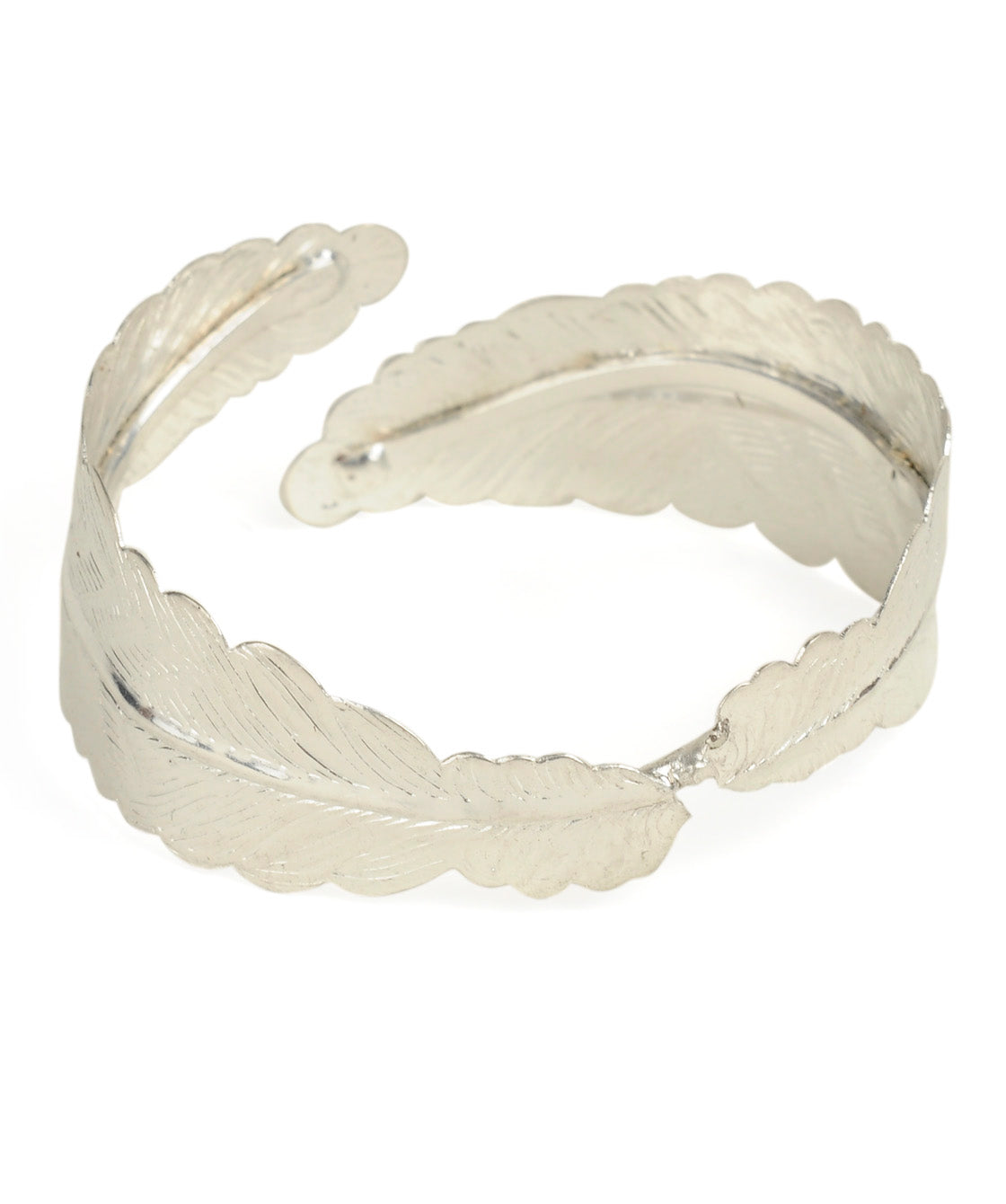 Brass Alloy Siver Plated Leaf Shape Cuff Bangle - The Pari - Swadesiicart