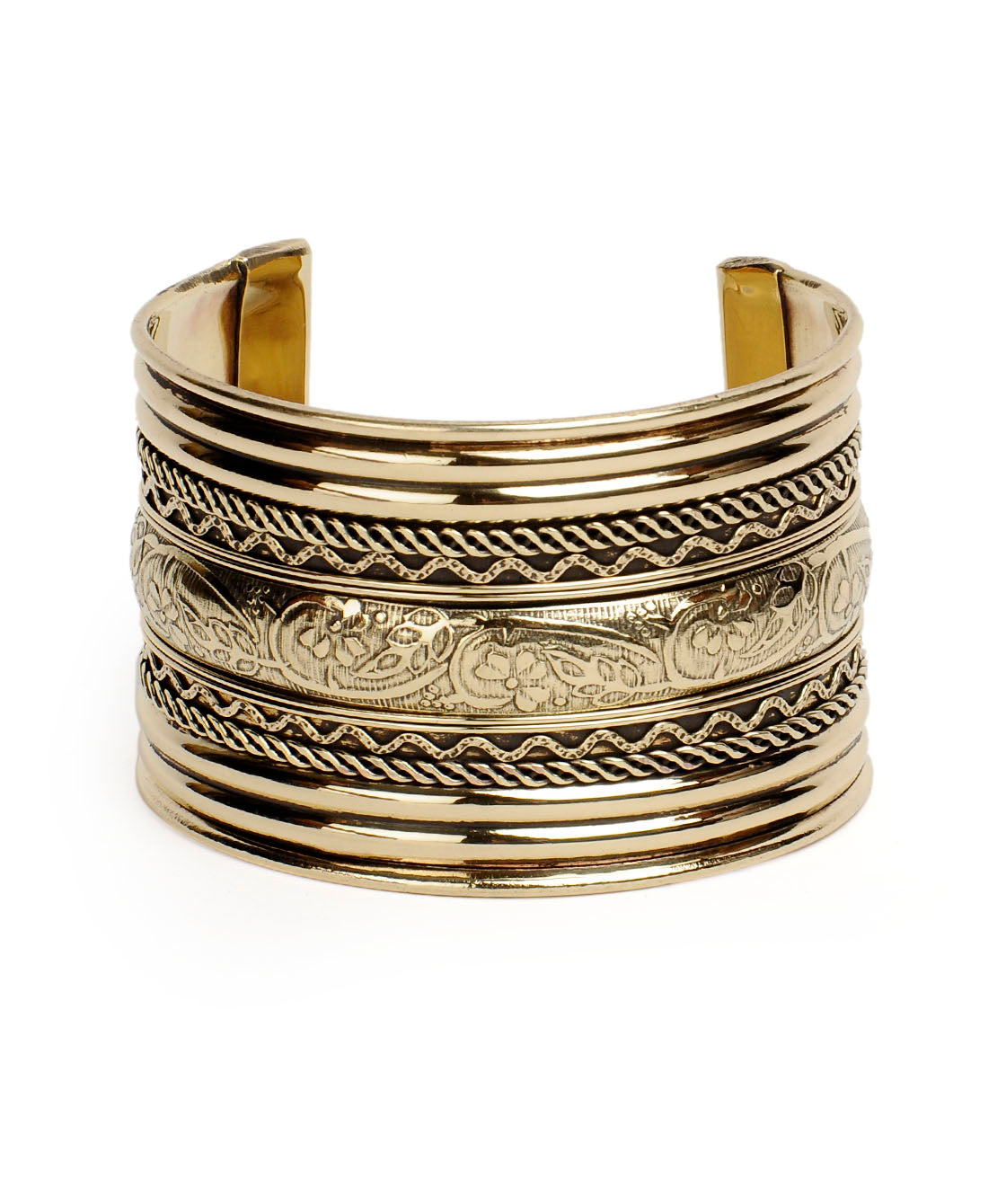 Brass Alloy Classic Engraved Gold Cuff Bangle - The Pari - The Pari - Dinesh Associates