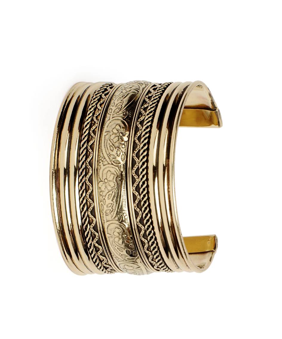 Brass Alloy Classic Engraved Gold Cuff Bangle - The Pari - Swadesiicart