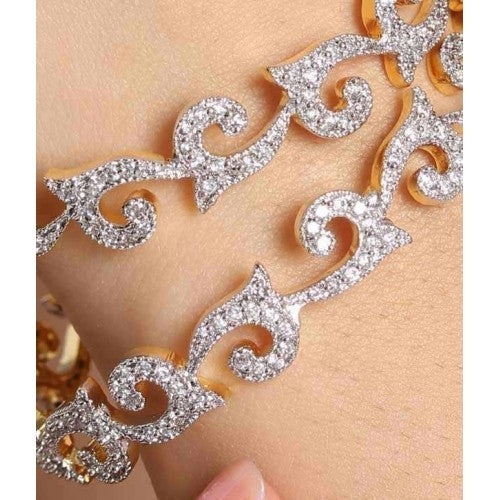 Gold-Polished Alloy Intricate Work American Diamond Bangle Set - The Pari - Swadesiicart