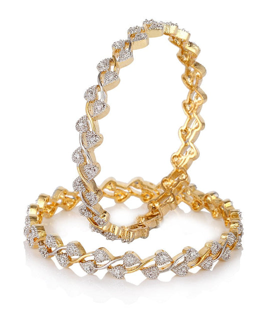 Gold-Polished Alloy Leaf Shaped Ad Bangle Set - The Pari - The Pari - Dinesh Associates