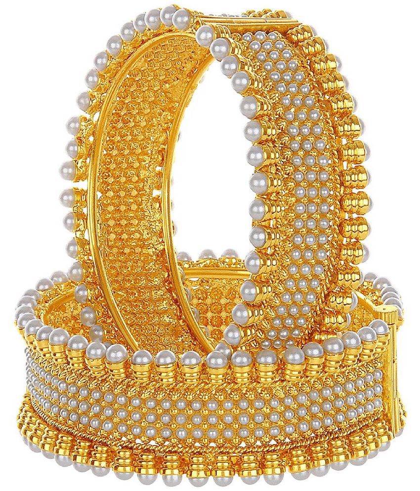 Gold-Polished Alloy Pearl Studded Designer Screw Bangle Set - The Pari - The Pari - Dinesh Associates