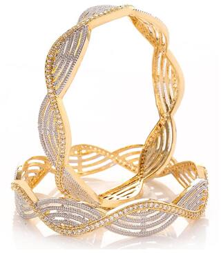 Gold-Polished Alloy Spiral Design American Diamond Bangles - The Pari - The Pari - Dinesh Associates