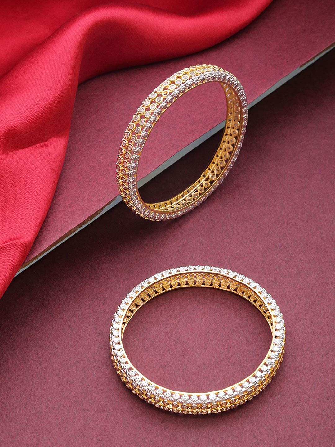 Gold-Polished Alloy Elagant Design American Diamond Bangle Set - The Pari - The Pari - Dinesh Associates