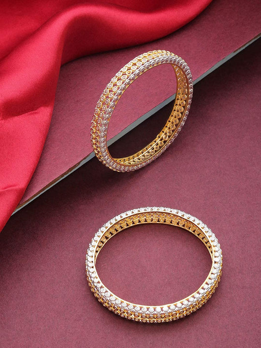 Gold-Polished Alloy Elagant Design American Diamond Bangle Set - The Pari - The Pari - Dinesh Associates