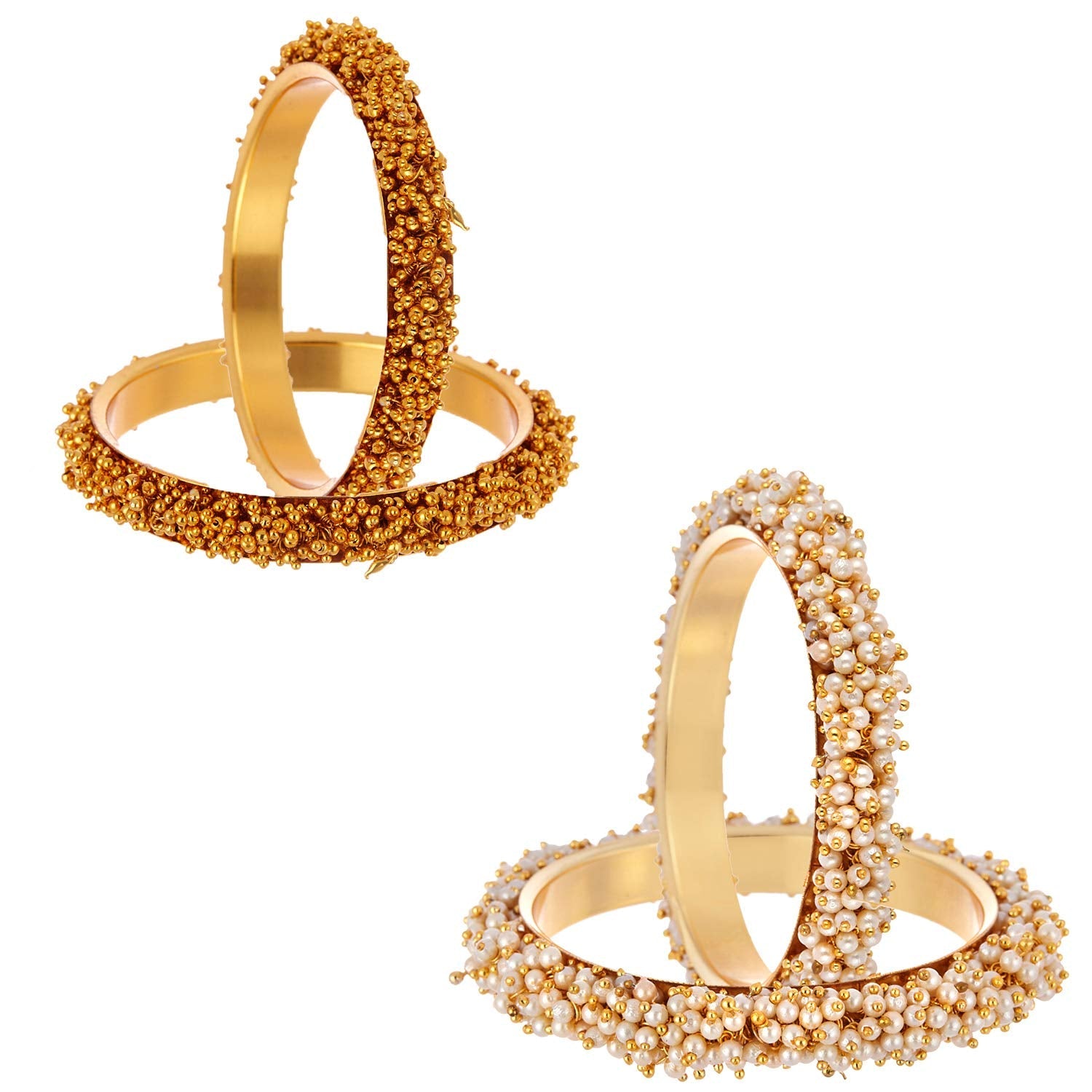Gold-Polished Alloy Combo Of Handmade Gold And Pearl Bangle - The Pari - The Pari - Dinesh Associates